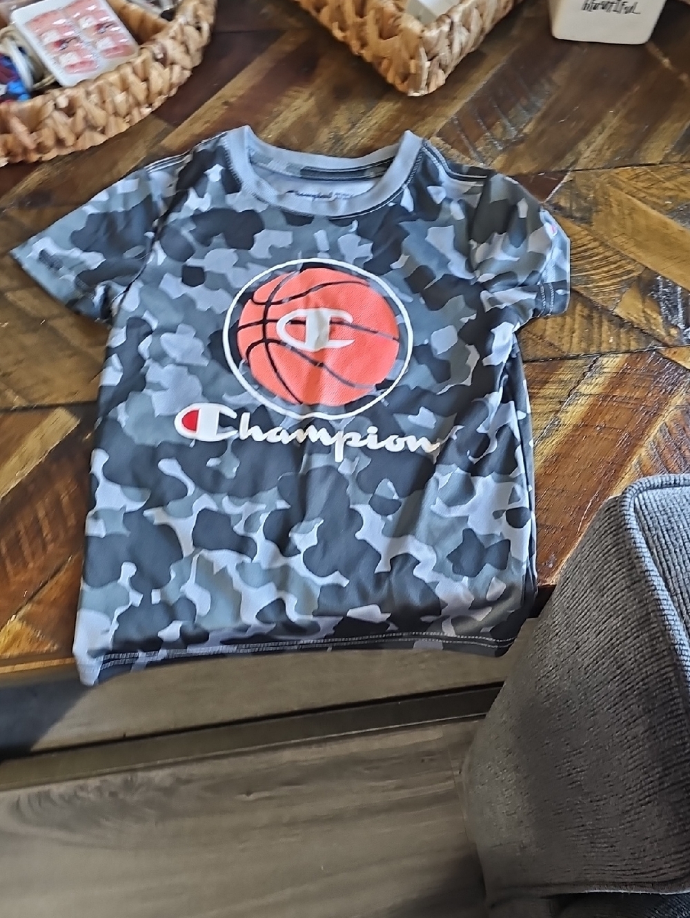 Champion Gray Camo Tee with Orange Basketball Graphic